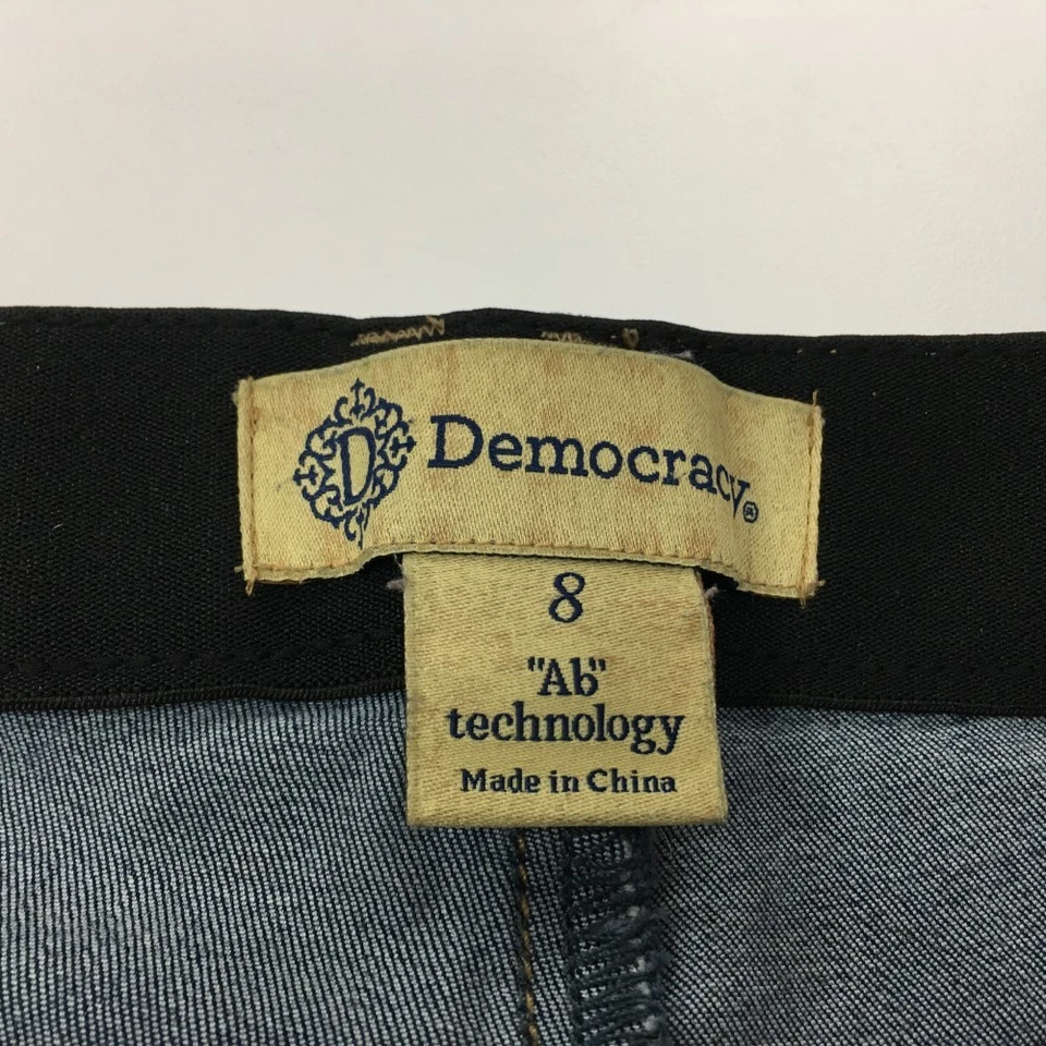 Джинсы Democracy Ab Technology с высокой посадкой искусственно состаренные с потертым подолом расклешенные размер 8 - Изображение 2 из 4