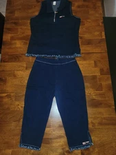 2 Piece Set Top Sleeveless and Capris Pant Denim Blue Size L