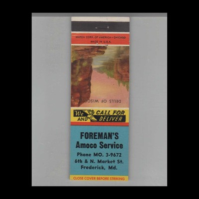 Matchbook Cover Amoco Gas Station Foreman's Amoco Service Frederick, MD