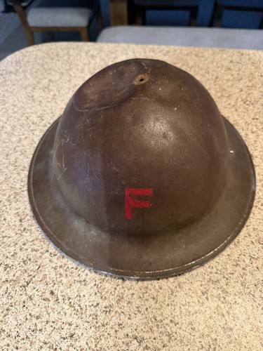BRITISH WW2 1941 steel BRODIE HELMET E. Camelinat & Co. Ltd. Red F on front