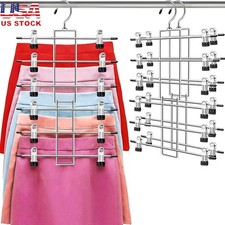 Metal Pants Hangers W/ Strong Clips Rust Resistant Space Saving Organizer New