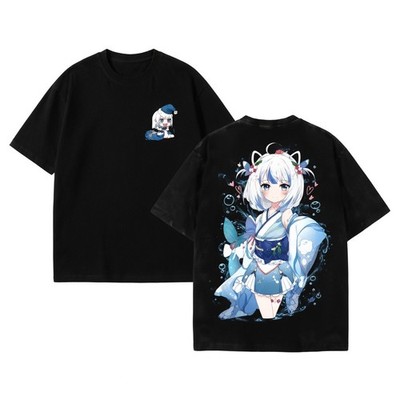 Gawr Gura Hololive Anime Double Sided Chibi Graphic VTuber Otaku Fan Gift Tee