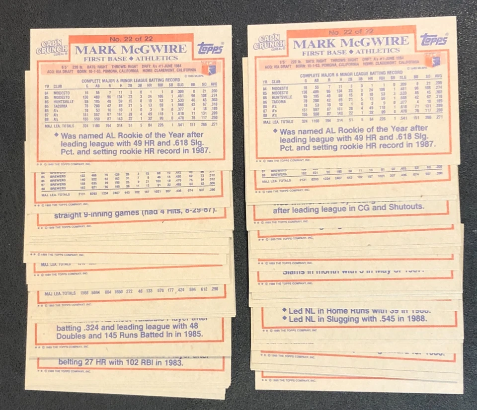 (2)x 1989 CAP'N CRUNCH Cereal Topps Baseball Food Issue Trading Card Sets RARE! - Image 3 of 4