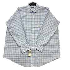 Van Heusen Ultra Wrinkle Free Dress Shirt Men 19 34/35 Big Fit Plaid Blue NWT