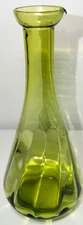 10.5" Green Ribbed Art Glass Pitcher w Pour Spout Mid-Century Modern Style