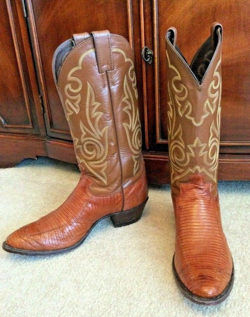JUSTIN Mens Exotic LIZARD Skin Leather Western Cowboy Boots Peanut Brittle 9 D | eBay
