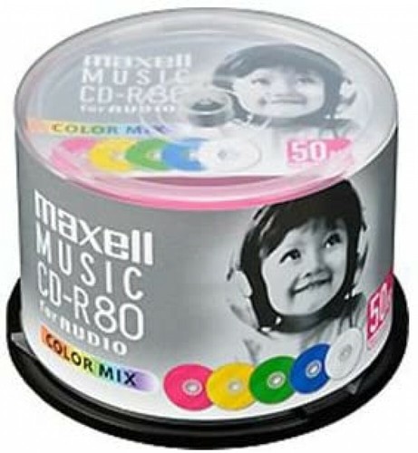 50 Maxell Blank CD-R for Audio Music 80min CDR Color MIX CDRA80MIX50SP Spindle