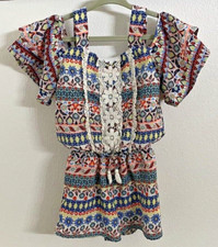 Takara Romper Shorts Girl's Size 5 Floral Cold Shoulder Sleeve One Piece BOHO