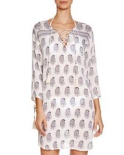 Cool Change Paisley Tunic Swimsuit Cover Up S TNGOA Cream/Indigo/Clay NWT