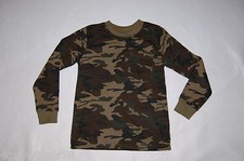 Boys Tee Shirt L/S CAMOUFLAGE Dark Green CAMO Chest Pocket Ribbed Cuffs M 8-10