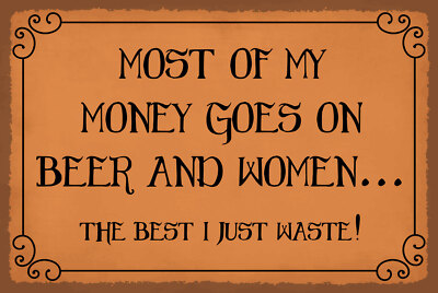Blechschild 20x30 Money Goes on Beer + Women Mein Geld geht an Bier + Frauen Alk