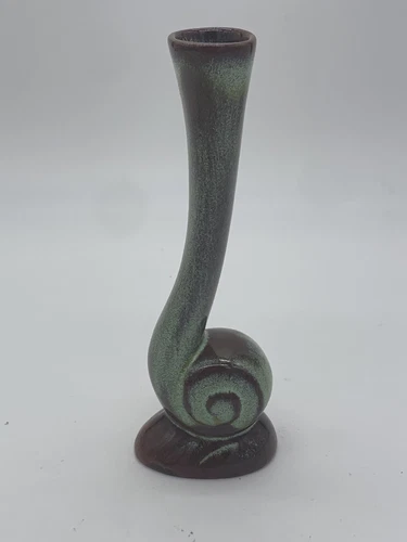 Frankoma 31 Vintage Prairie Green/Brown Snail Bud Vase - USA