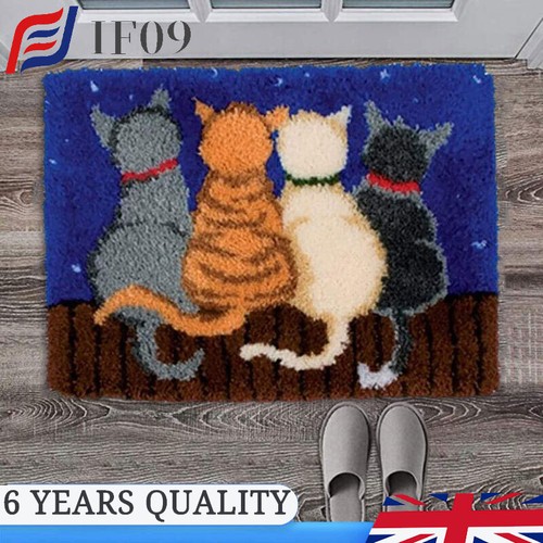 DIY Crochet Rug Making With Printed Cats Patterns Canvas Yarn Carpet