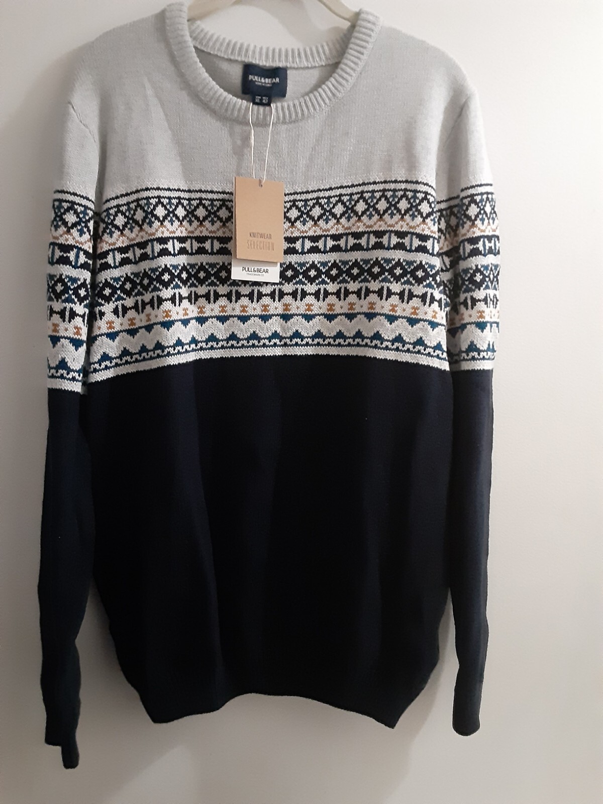 PULL u0026amp; BEAR Men's Pull On 100% Cotton Sweater Blue/ Gray Multicolor NEW  sz XL | eBay