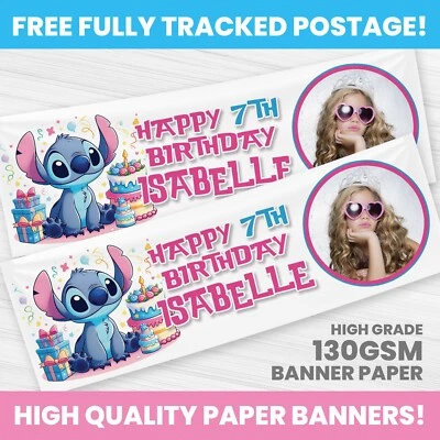 STITCH BIRTHDAY BANNER PERSONALISED ANY NAME PHOTO PARTY BANNERS GIRL BOY