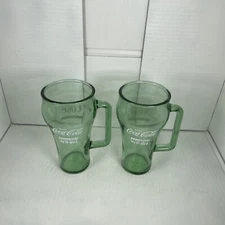 Set Of 2 Vintage Whataburger Coca-Cola Cowboy Glass Handled Mug  16oz Green Tint
