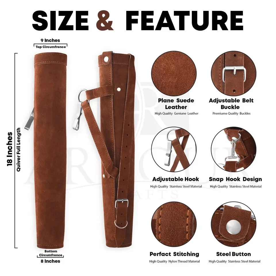 Flecha Trasera Carcaj Cuero de Vaca Genuino Soporte de Flecha Tradicional Hecho a Mano Carcaj Foto 2 de 3