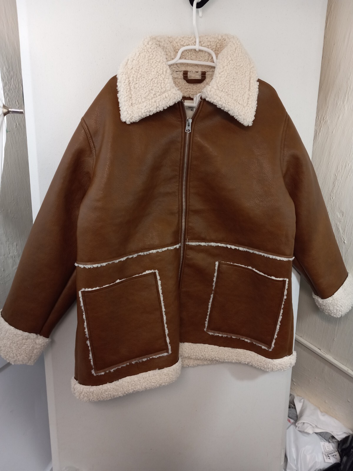 Abercrombie u0026 Fitch Large Brown Sherpa-Lined Vegan Leather Shearling Jacket  NWT | eBay