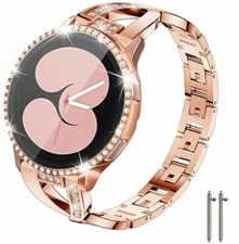 For Samsung Galaxy Watch 6 5 4 40/44mm Bling Metal Bands Strap+ Diamond PC Case