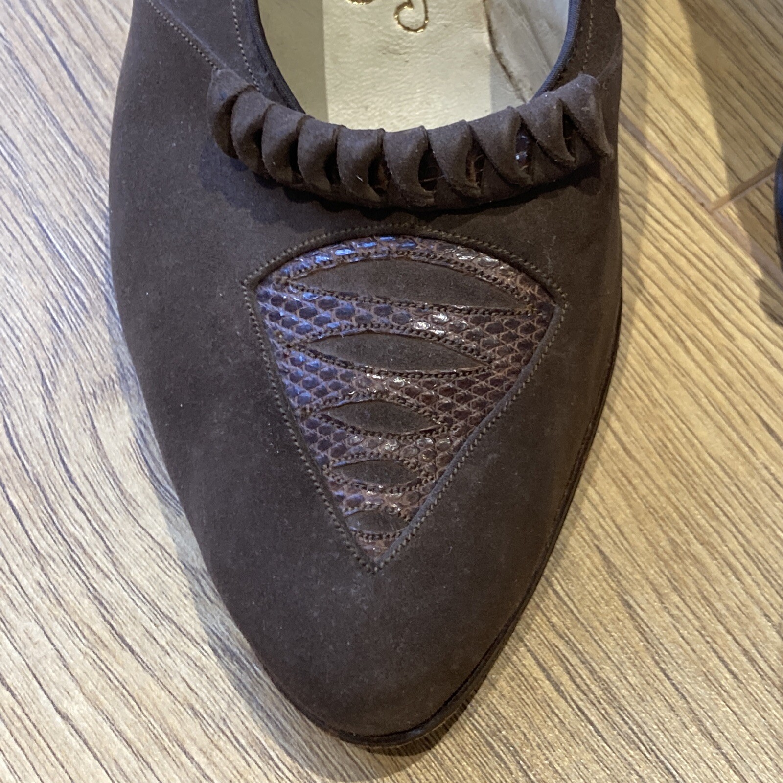1950s Brown Suede/Reptile "Stacey"  Hand Sewn Court Shoes, Size 3.5/4 UK approx. 2