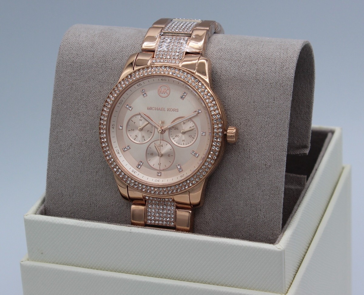 NEW AUTHENTIC MICHAEL KORS TIBBY ROSE GOLD CRYSTALS GLYTZ WOMEN