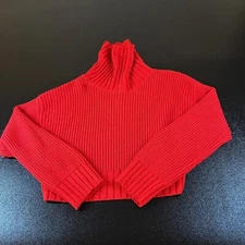 Future Collective Red Cropped Turtleneck Knit Sweater Ribbed Womens Extra Small