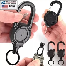 Heavy Duty Retractable Carabiner Car Key Chain Badge Holder Steel Cord Keychain