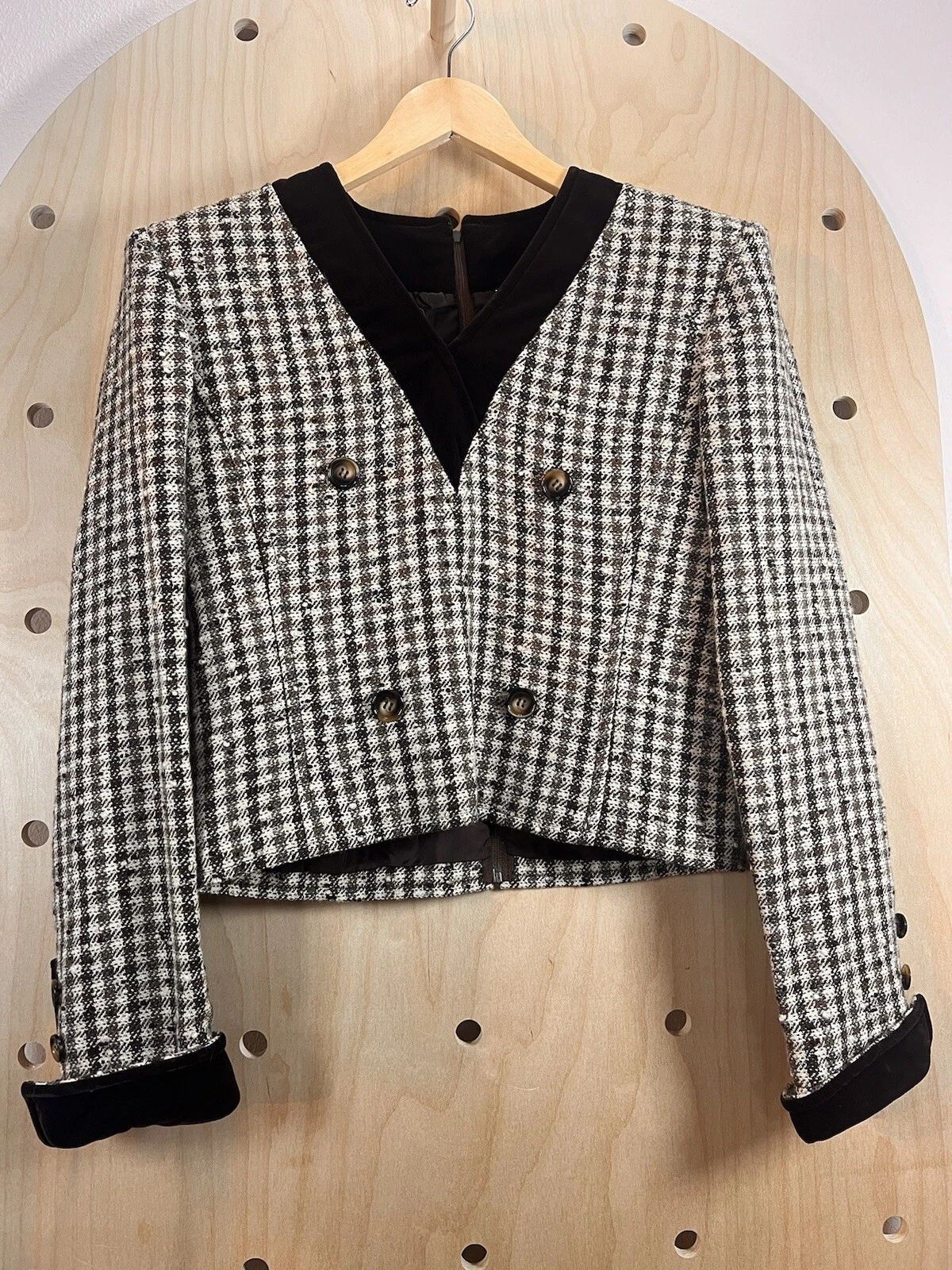 Giacca blazer Valentino Boutique marrone cropped pied de poule vintage anni 80 taglia 2