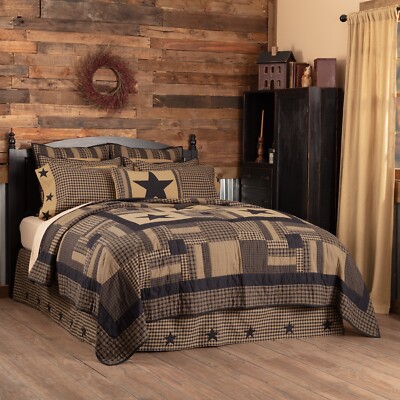 Black Check Star Luxury King Quilt Country Primitive Patchwork Khaki VHC