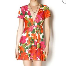 Show Me Your Mumu Ibiza Dress Bahama Mama Floral V Neck Short Sleeve Cut Out S