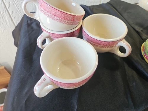 4 Vintage Shenango China  Mug,  White With With Trim Demitasse  Restaurant Ware 