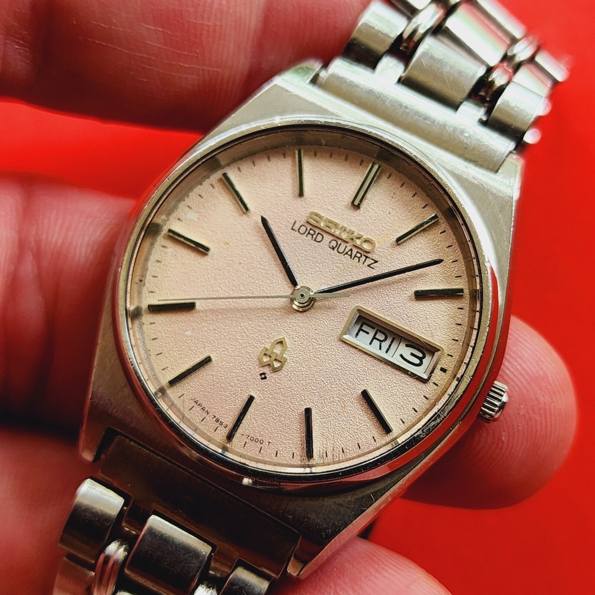 Seiko Lord Quartz Watch Vintage Textured Dial Day Date 7853-7000