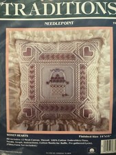Set Of 2 Vintage Traditions Needlepoint Pillow Kit "Woven Hearts" 14" x 14"