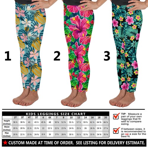 Kids Tropical Flowers Leggings #1 - Baby Girls Boys Teens Hibiscus Island Floral - Picture 7 of 29