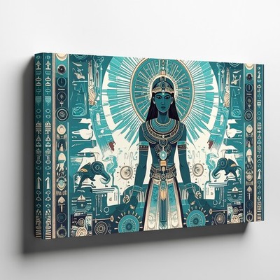 Canvas Wall Art a Modern Teal Colored Vector Illustration Inspired by Ancient