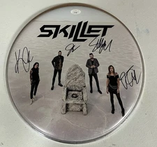 SKILLET BAND AUTOGRAPHED SIGNED 12" DRUMHEAD WITH JSA COA # AT35509