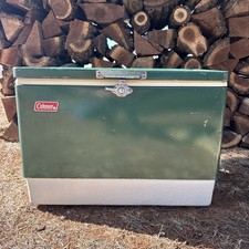 Coleman Green Cooler Metal Ice Chest Locking VTG 70s 80s Camping 22.5x13.5x16”