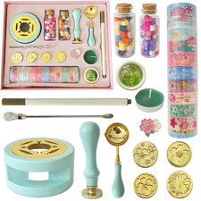 Wax Seal Stamp Kit - Wooden Warmer, 5 Floral Stamps, 120 Wax Beads  Washi Tape