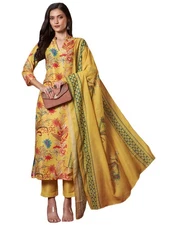GoSriKi Women's Rayon Viscose Printed Straight Kurta with Pant & Dupatta