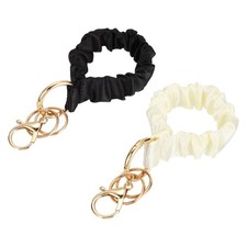 Stretchy Removable Scrunchie Keychain Wristlet-2Pcs Black/Light Pink