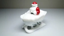 Westmoreland Milk Glass Santa in Sleigh Covered Dish w Painted Holly & Berries