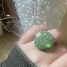 Green Opal Gemstone, Enchanted ring  luck ,wealth s7 925silver lux box, giftwrap