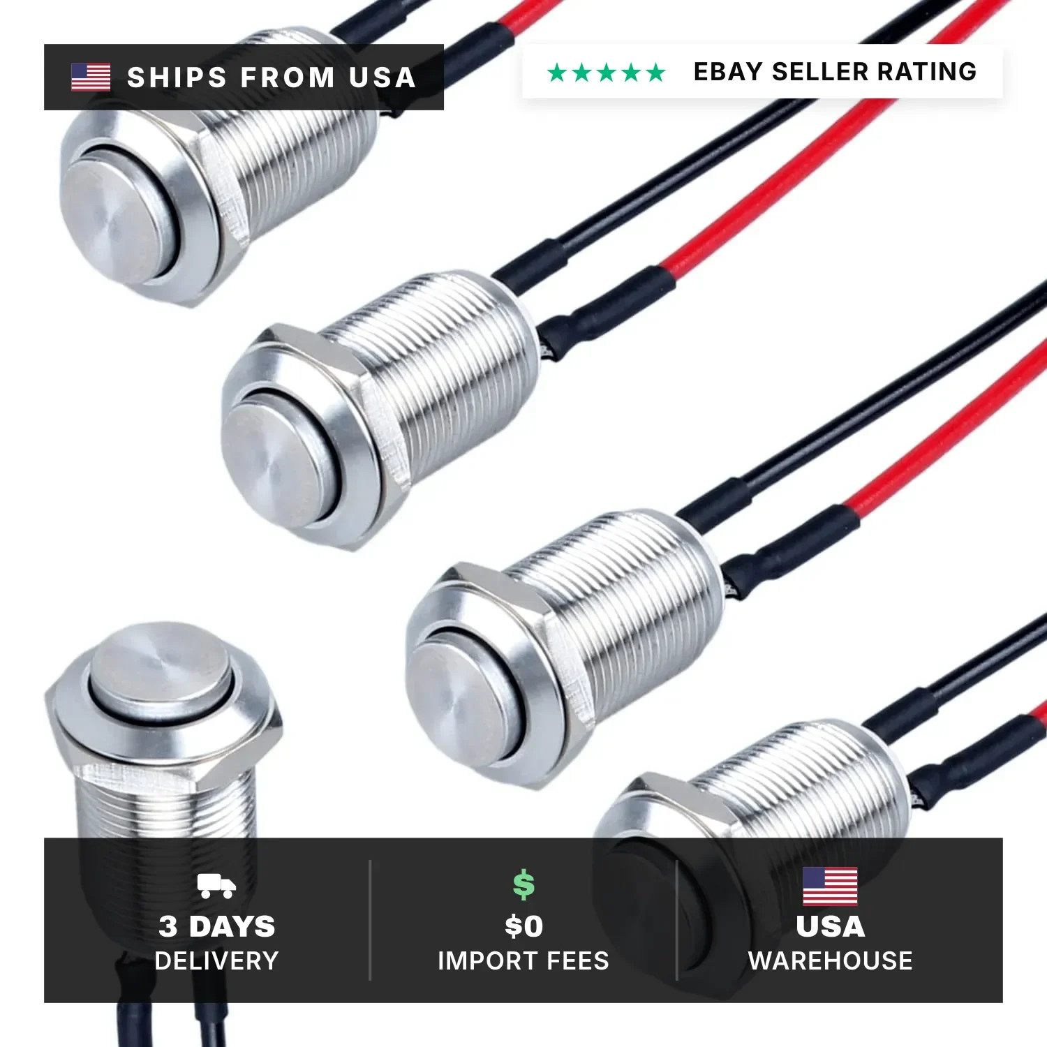 5pcs 12mm Latching Push Button Switch High Round Head ON-Off Normally Open with