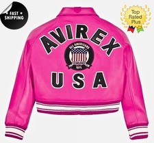 Women Avirex Pink Real Bomber American Flight Jacket Leather Jacket for Ladies