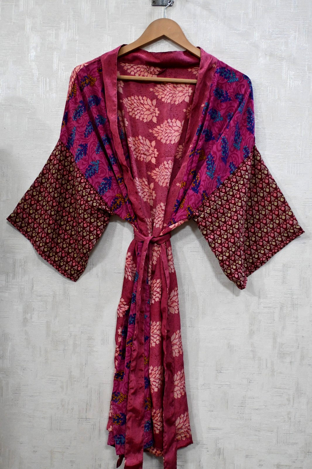 Elegant Silk Patchwork Kimono Robe Women Long Boho Nightwear Gown Designer Robe
