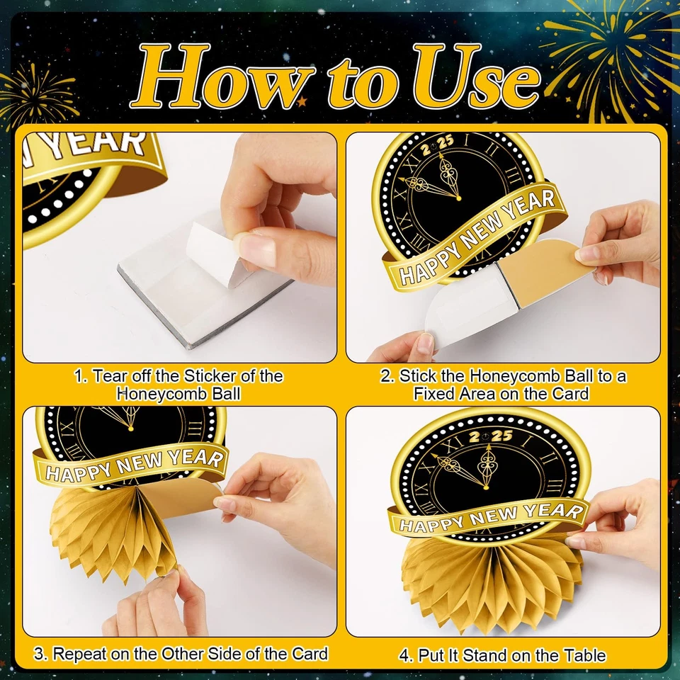 Feliz Año Nuevo Decoraciones 2025, 8 PIEZAS Año Nuevo Panal Centros Mesa... Foto 4 de 4