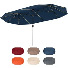 15.5 FT Extra-Large Patio Umbrella w/ LED Solar Lights & 12 Heavy-Duty Ribs