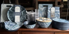 Blue Tropical Melamine Dinnerware Serving Set Indoor Outdoor Table Ware Huge Lot