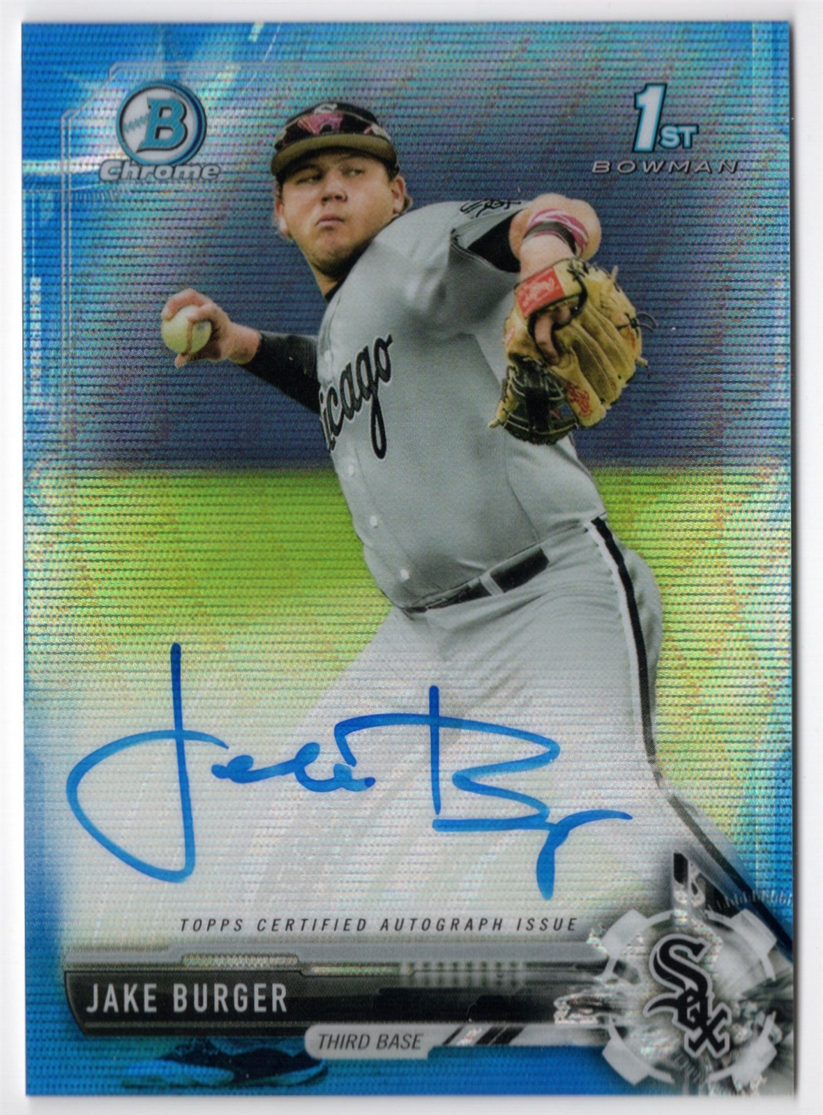 2017 Bowman Draft Chrome Pick Auto Blue Wave Refractor JAKE BURGER #CDA-JB #/150