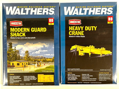 HO Walthers Cornerstone Bundle: Modern Guard Shack & Heavy Duty Crane 2 KITS